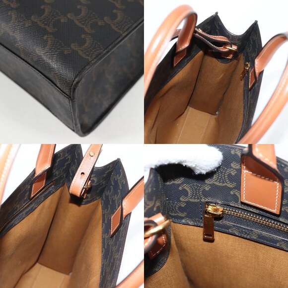 CELINE Triomphe Canvas Vertical Cabas Small Bag Pvc Black Gold - Picture 12 of 13